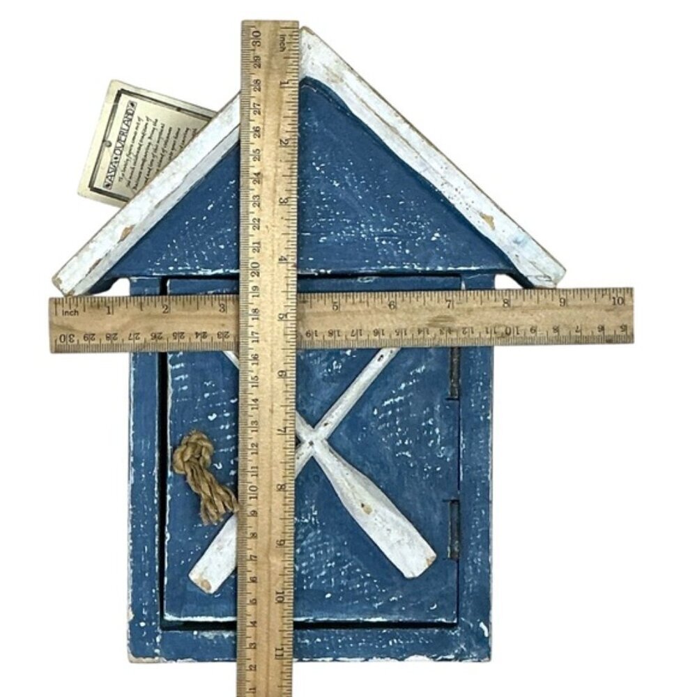 Nautical Boathouse Key Holder Wood  Wall Decor or Freestand Rustic Blue White - Picture 6 of 16